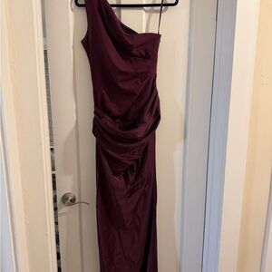 Asymmetric One-Shoulder Maxi Dress in Deep Plum